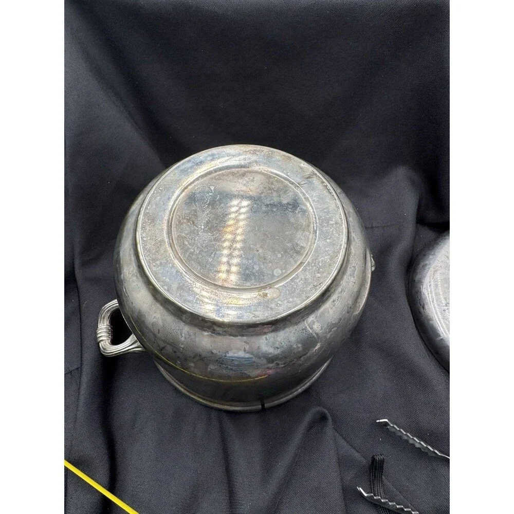 Silver Plated Ice Bucket With Liner And Ice Tongs